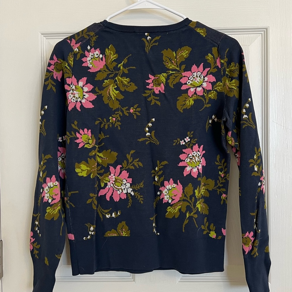 Ann Taylor Navy Crewneck Sweater with Pink Floral Pattern - Picture 5 of 8